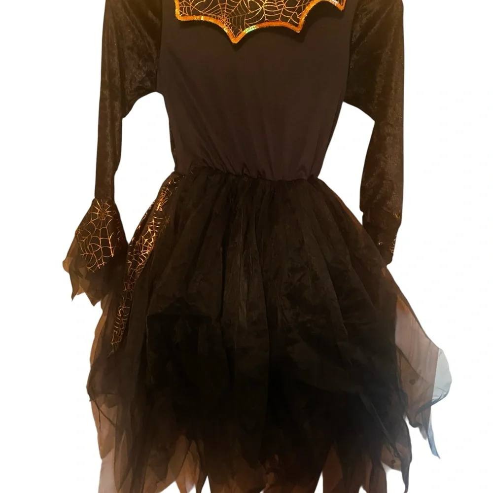 Girls black spider queen dress‎ - size Medium 10-12
